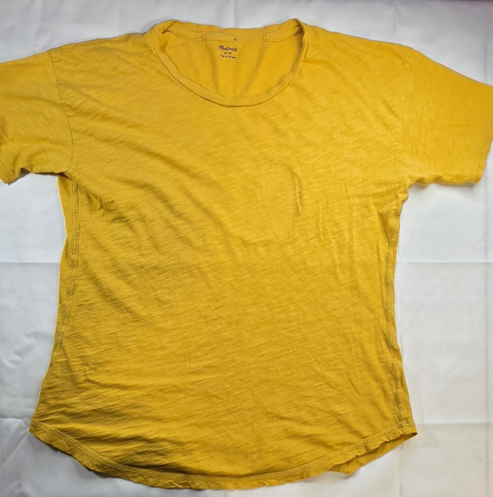 Madewell T-Shirt M Yellow Cotton Scoop Neck Short Sleeve Women's Top Sku 0349